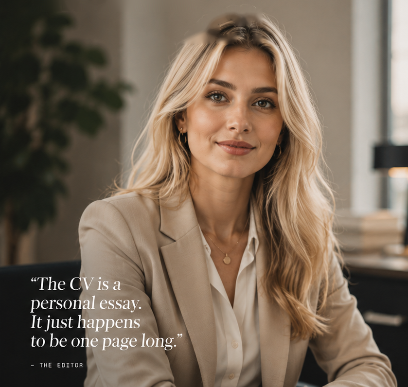 Editorial portrait — recruiter-ready candidate at her desk